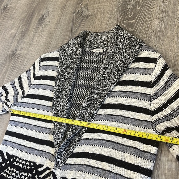 ECOTE Open Front Cardigan Black, Cream & Grey Patterned Size M - Picture 14 of 15